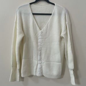 White Knit Sweater with buttons on the wrists